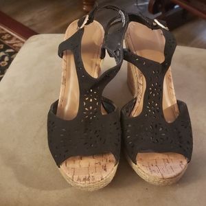 Blue and tan size 7 wedge heel